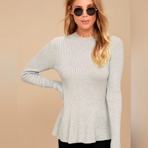 Lulu's Autobiography Heather Grey Peplum Sweater Top